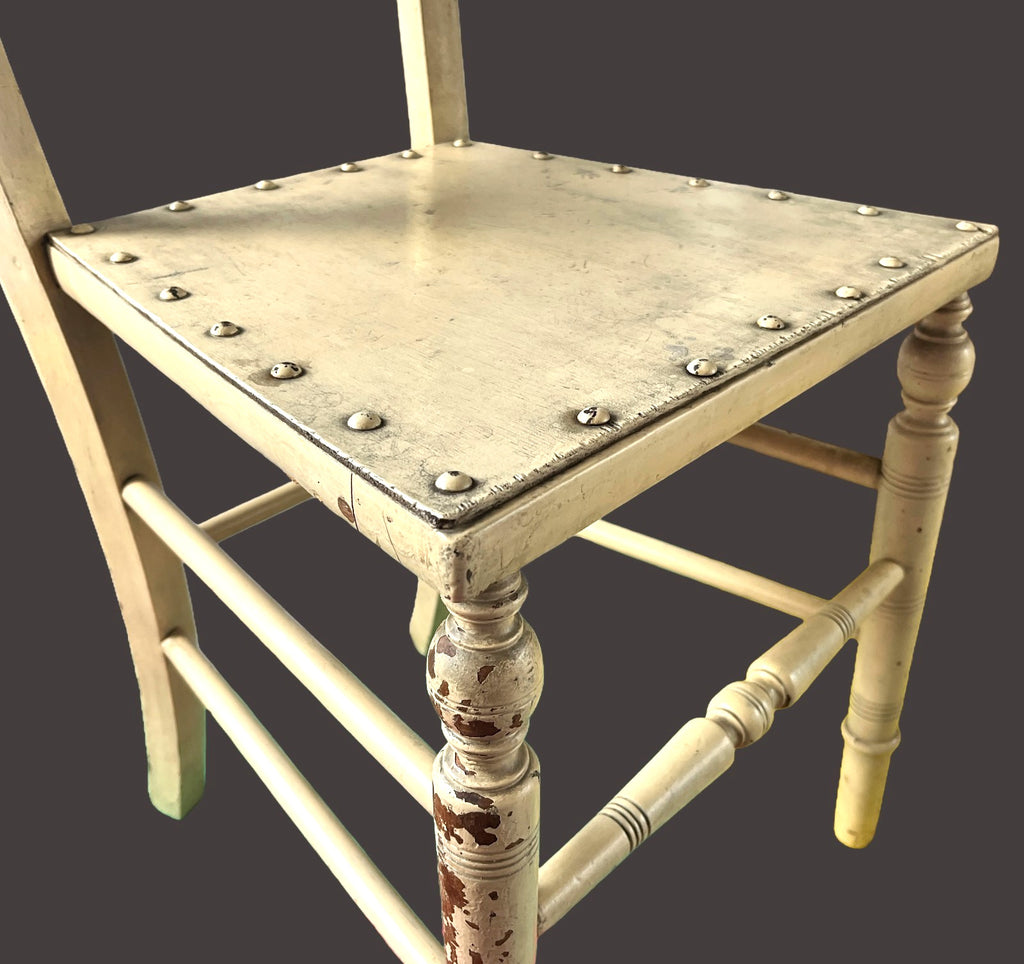 Vintage Rustic Farmhouse Chair Turned Legs Studded Seat 84cm