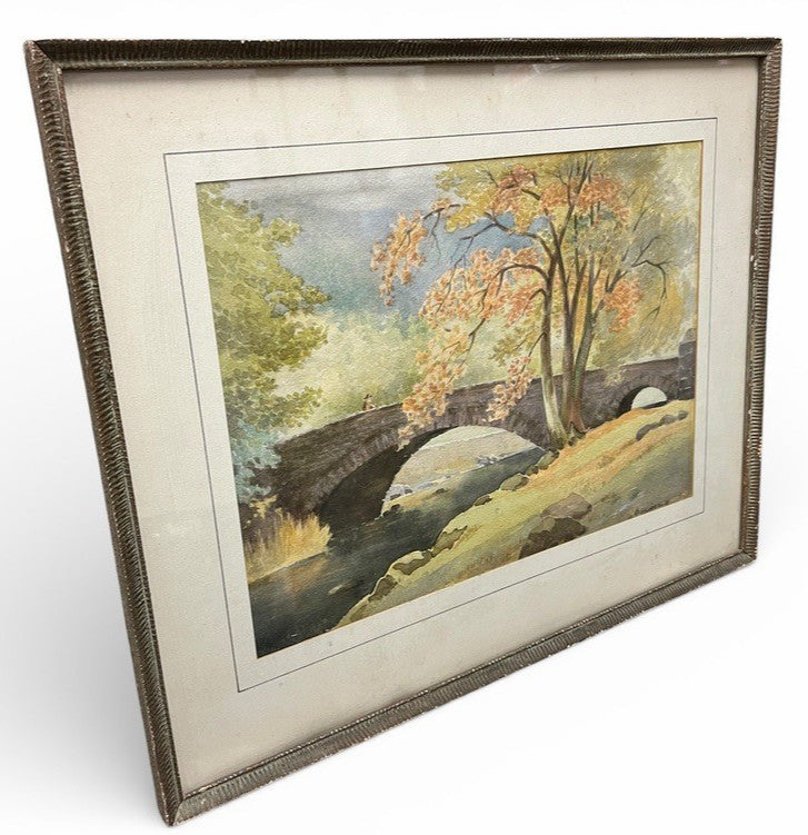 R W Clarke Watercolour Painting 1953 Peter Bridge Framed Landscape 51cm