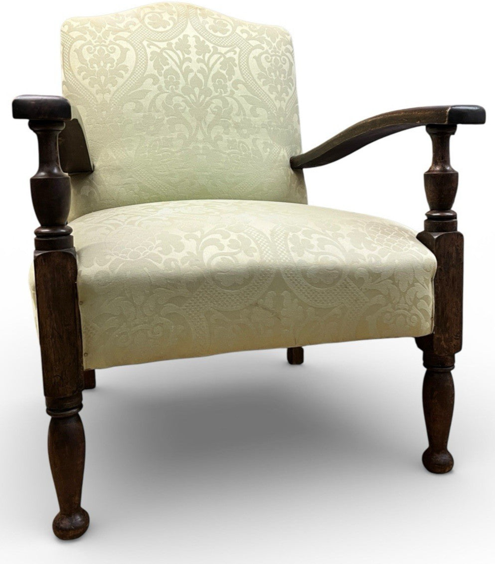 Vintage Upholstered Armchair Low Occasional Chair Bedroom Accent Seat Damask