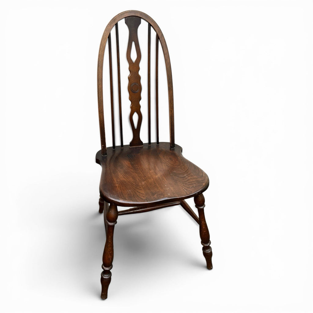 Vintage Set of Four Dark Oak Wheel Back Chairs