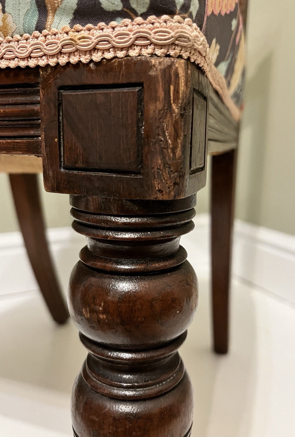 Victorian Mahogany Bedroom Chair Turned Legs Upholstered Seat 92cm High