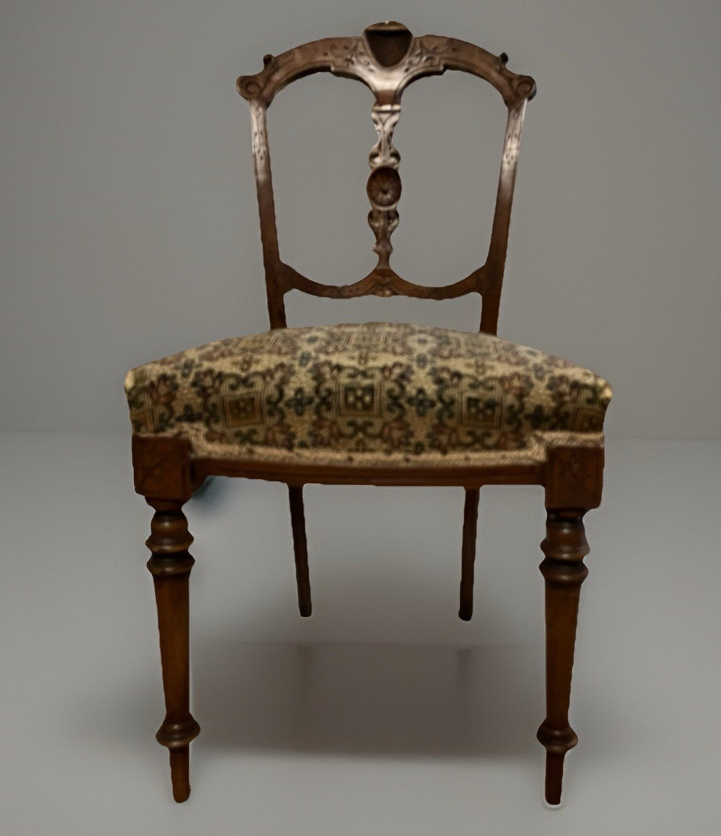 Antique Edwardian Carved Wooden Dining Chair – Upholstered Seat Side Chair