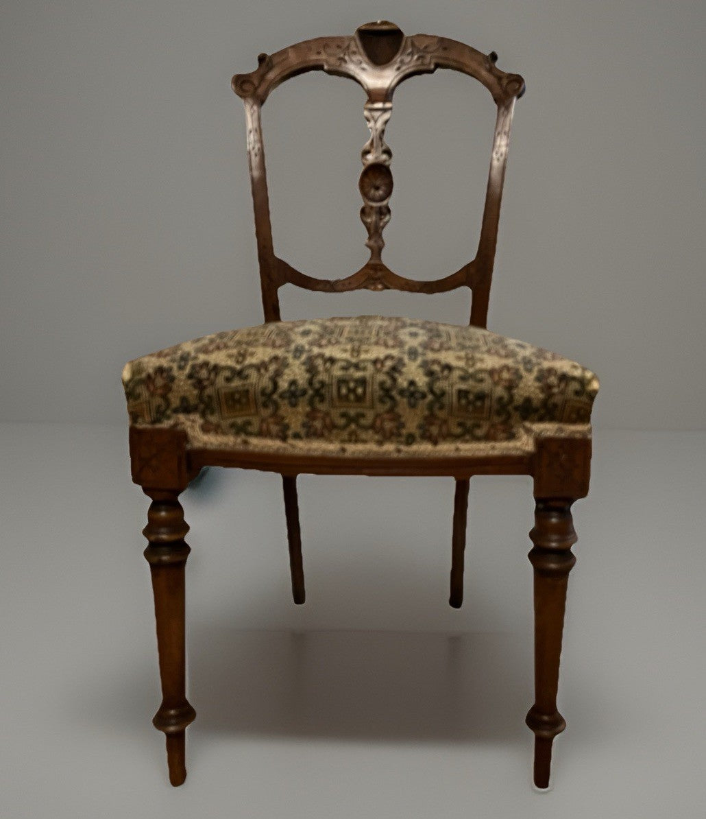 Antique Edwardian Carved Wooden Dining Chair – Upholstered Seat Side Chair