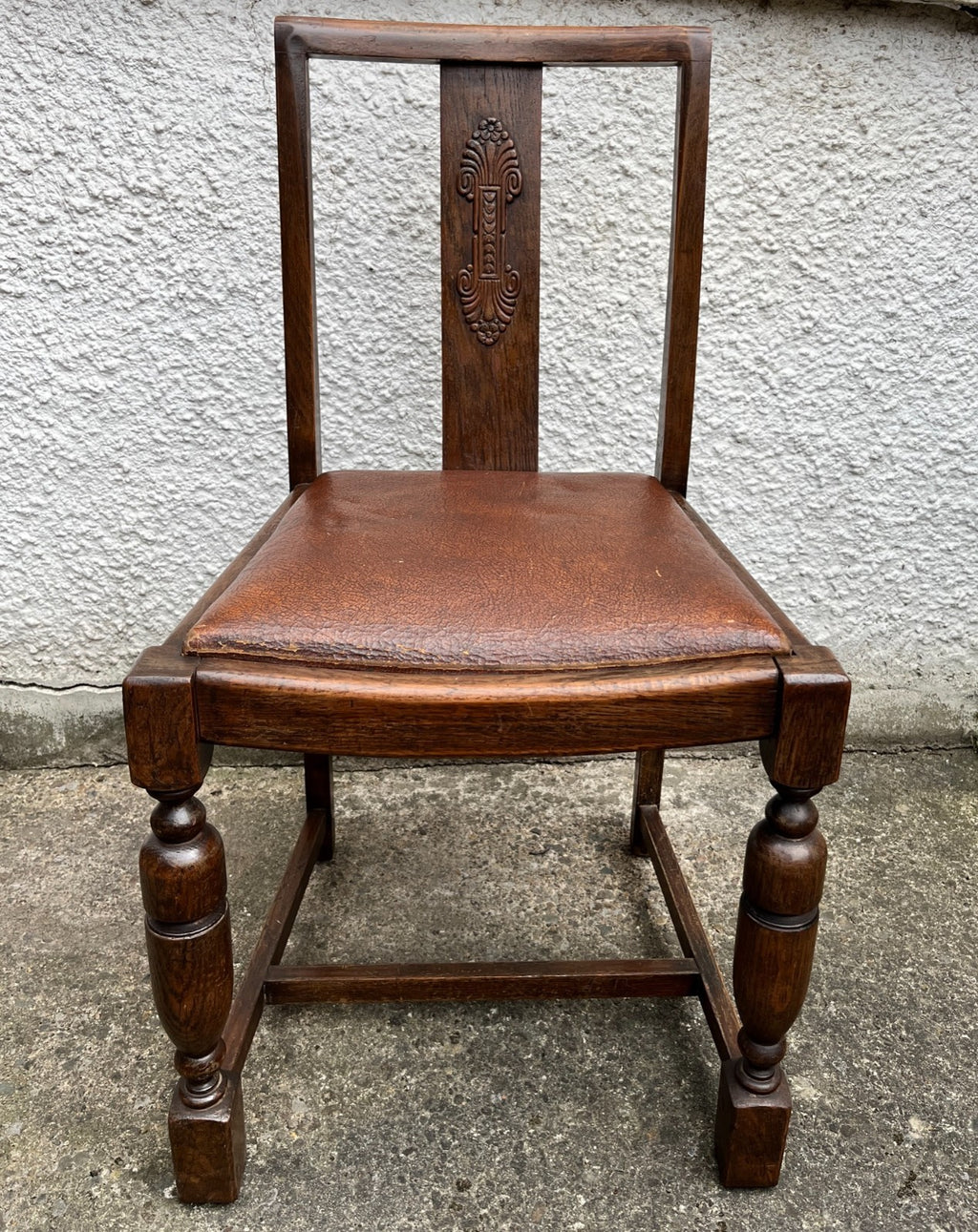 Pair Vintage Oak Dining Chairs Tudor Jacobean Farmhouse Carved Wooden Chairs