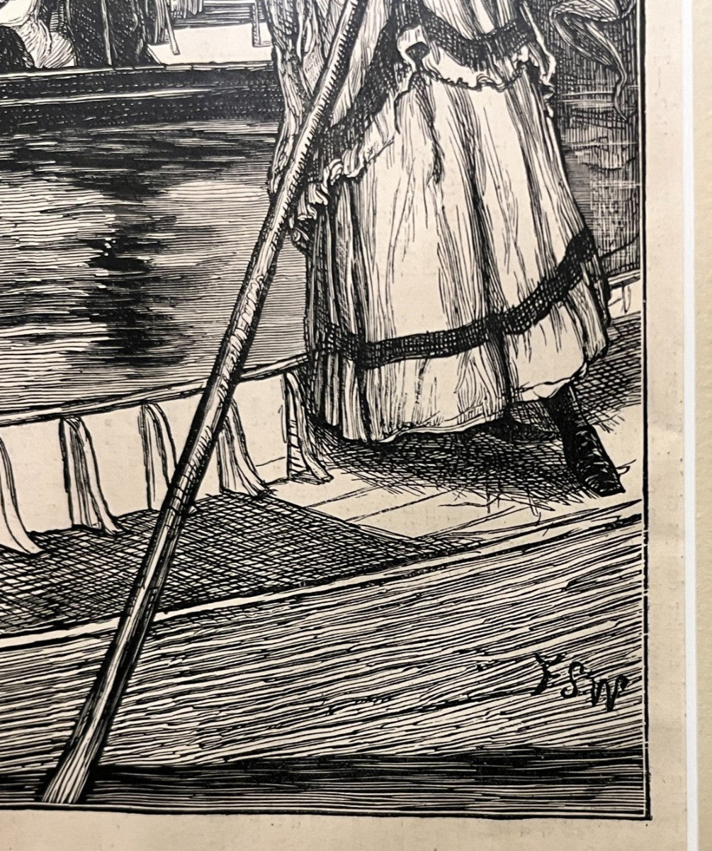 Vintage Framed Print Steaming and Punting, A Sketch Near Cliveden Woods