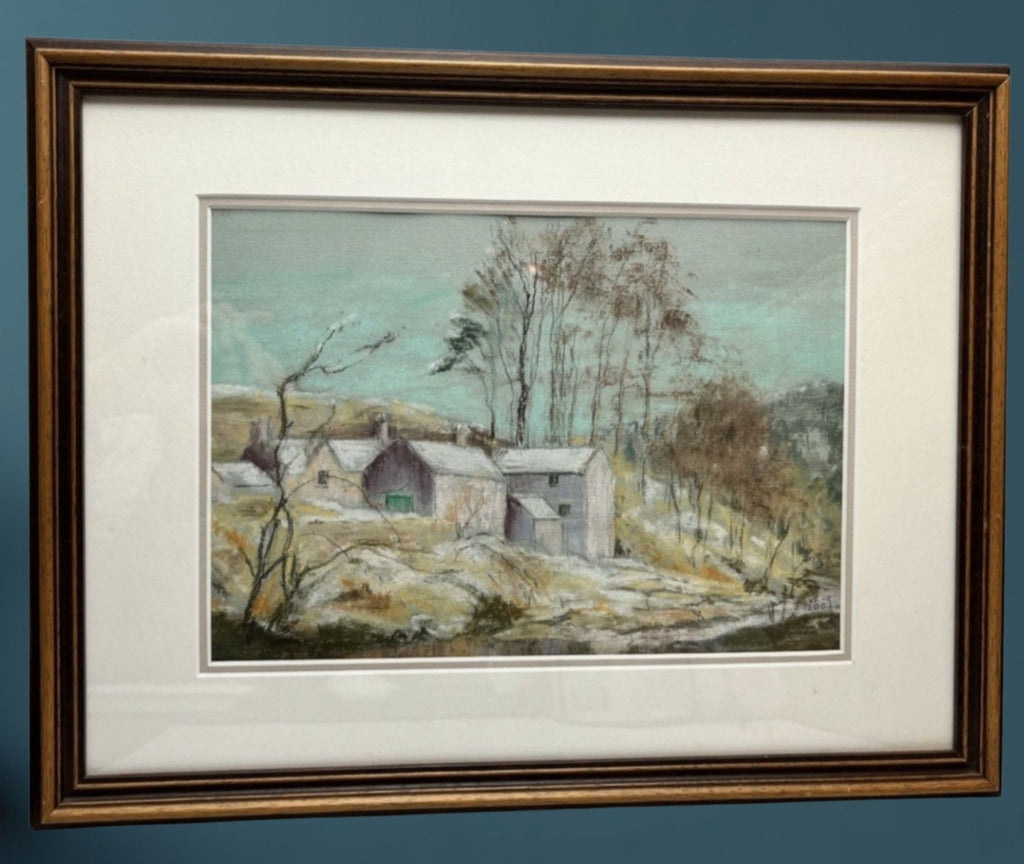 Original Pastel Landscape Painting Signed VFC 2001 Rural Farmstead Framed Art