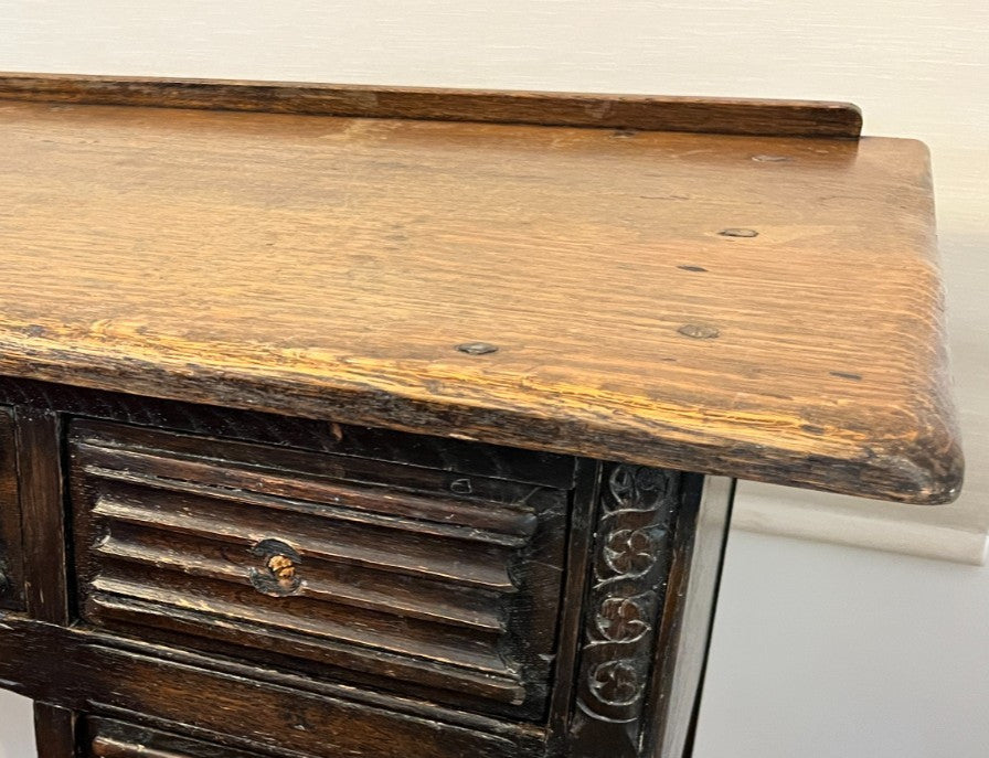 Vintage 1930s Solid Wood Desk 5 Drawer Console Table Carved Front 109cm