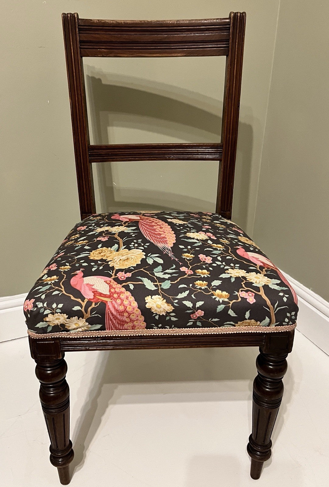 Victorian Mahogany Bedroom Chair Turned Legs Upholstered Seat 92cm High
